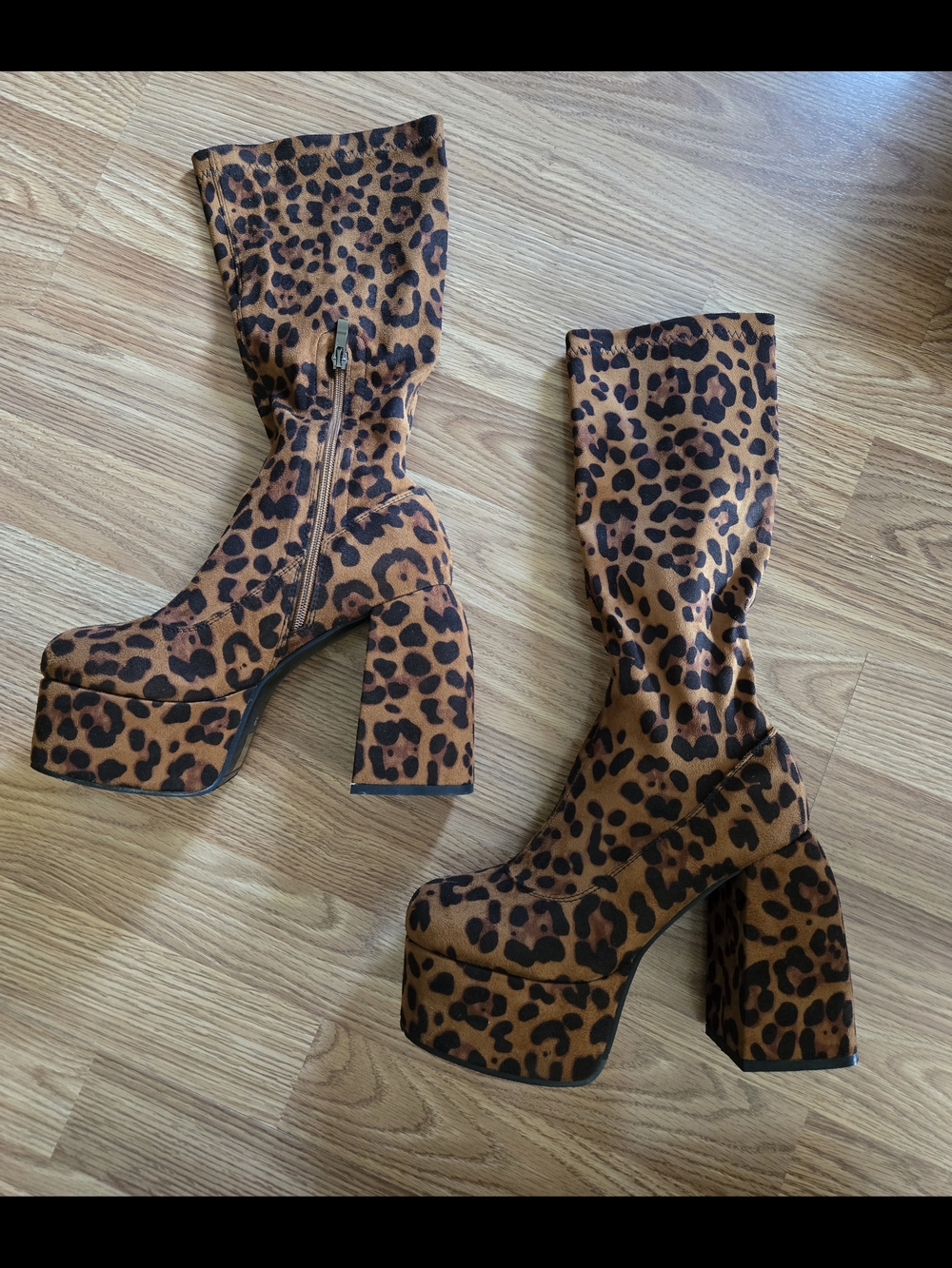Leopard Print Platform Knee-High Boots - Brown - Picture 3 of 11